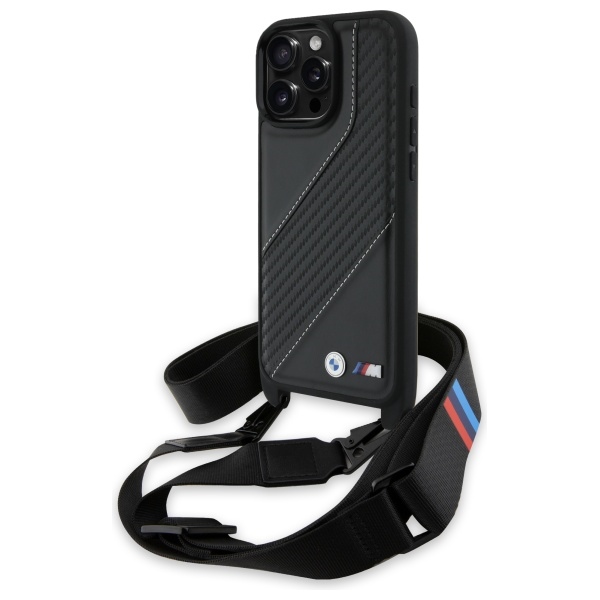 BMW M Edition Carbon Stripe & hihna suojakuori iPhone 16 Pro Max:lle - musta