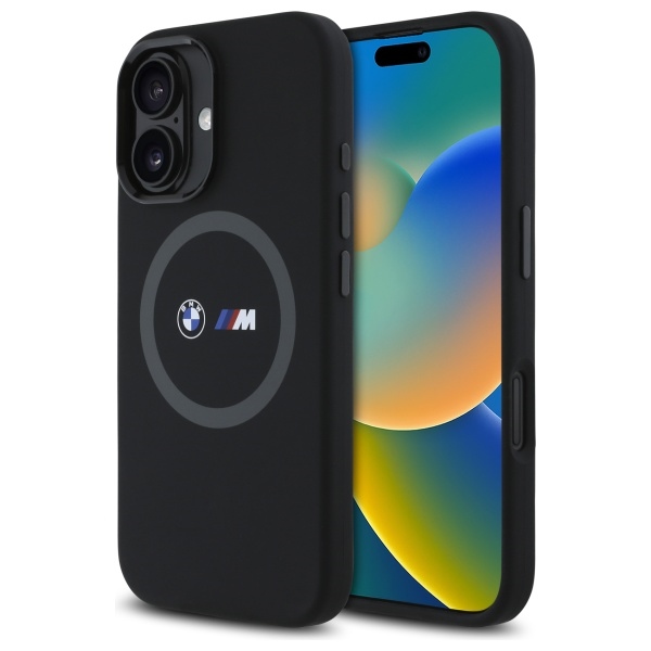 BMW M Silikoninen Printed Ring MagSafe suojakuori iPhone 16:lle - musta