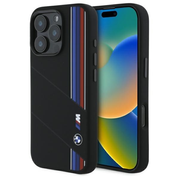 BMW Silikoninen Cut Tricolor Lines MagSafe suojakuori iPhone 16 Pro Max:lle - musta