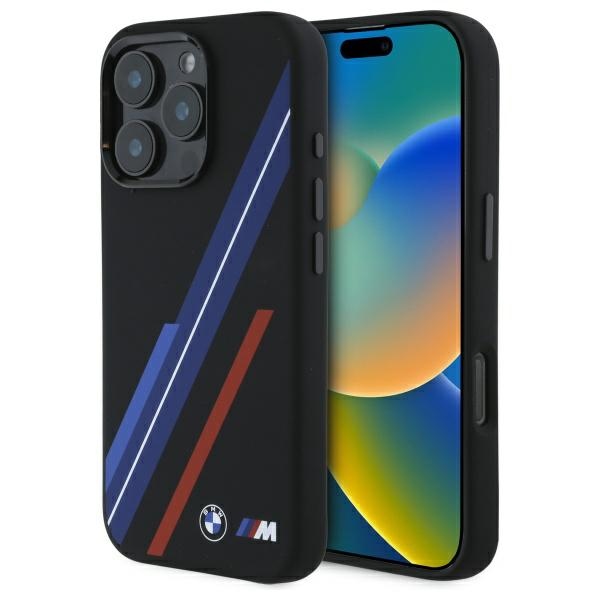 BMW Silikoninen Random Lines MagSafe suojakuori iPhone 16 Pro Max:lle - musta
