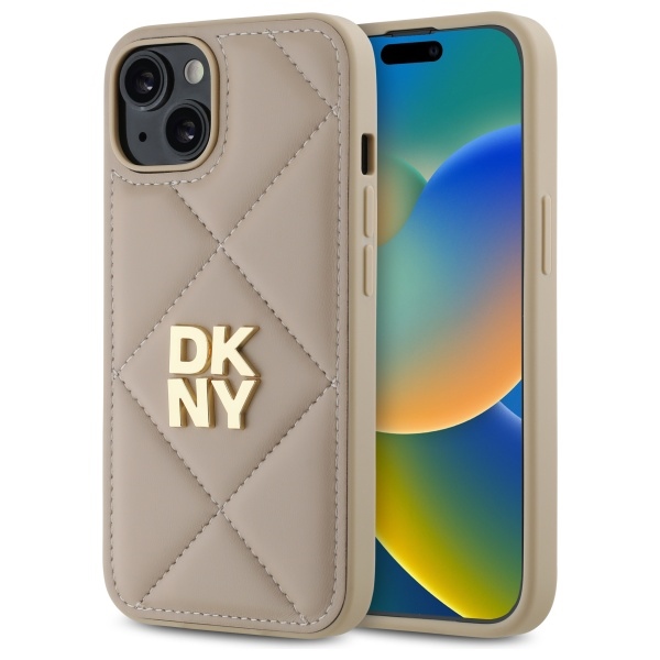 DKNY Quilted Stack Logo Suojakuori iPhone 14:lle - beige