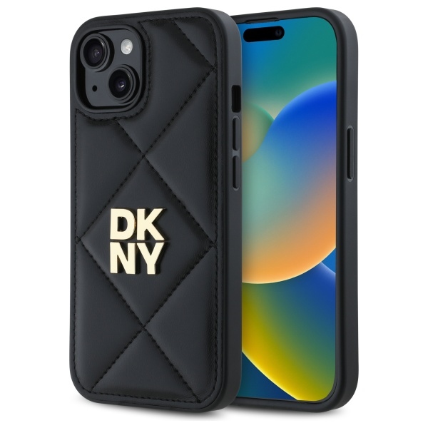DKNY Quilted Stack Logo Suojakuori iPhone 14:lle - musta