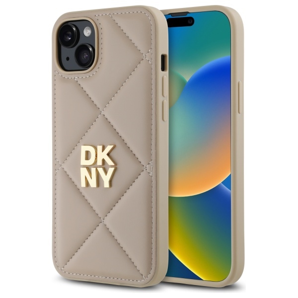 DKNY Quilted Stack Logo Suojakuori iPhone 15 Plus:lle - beige