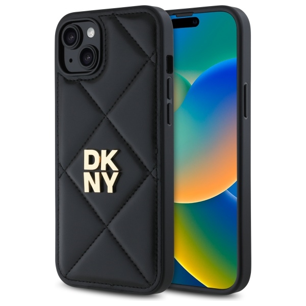 DKNY Quilted Stack Logo Suojakuori iPhone 15 Plus:lle - musta