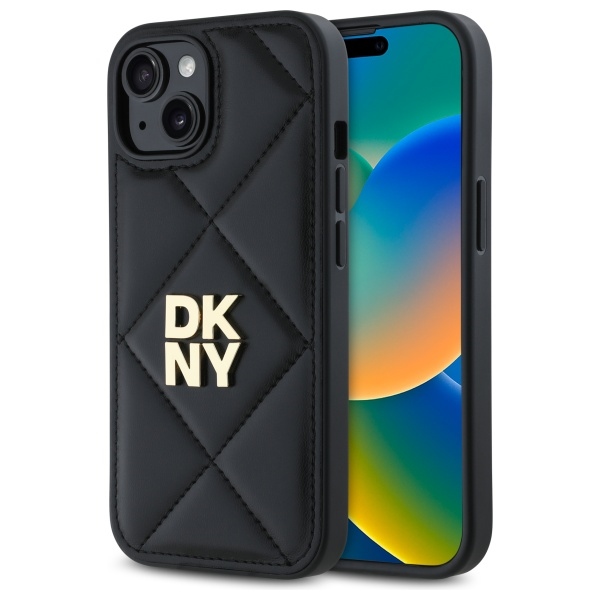 DKNY Quilted Stack Logo Suojakuori iPhone 15:lle - musta