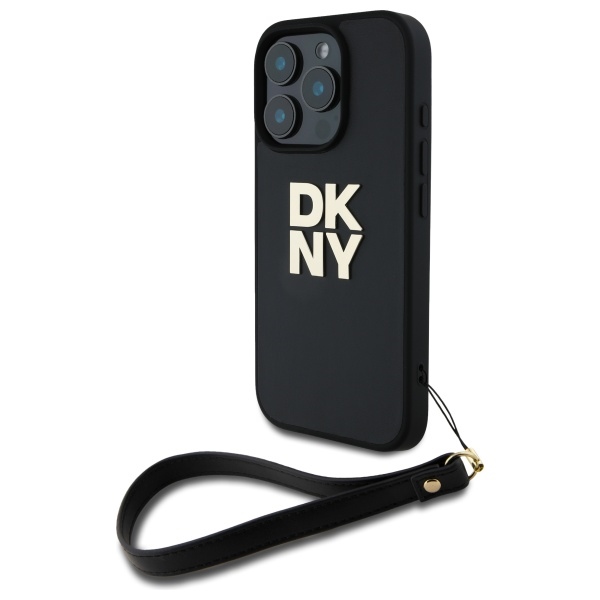 DKNY Wrist Strap Stock Logo Suojakuori iPhone 16 Pro:lle - musta