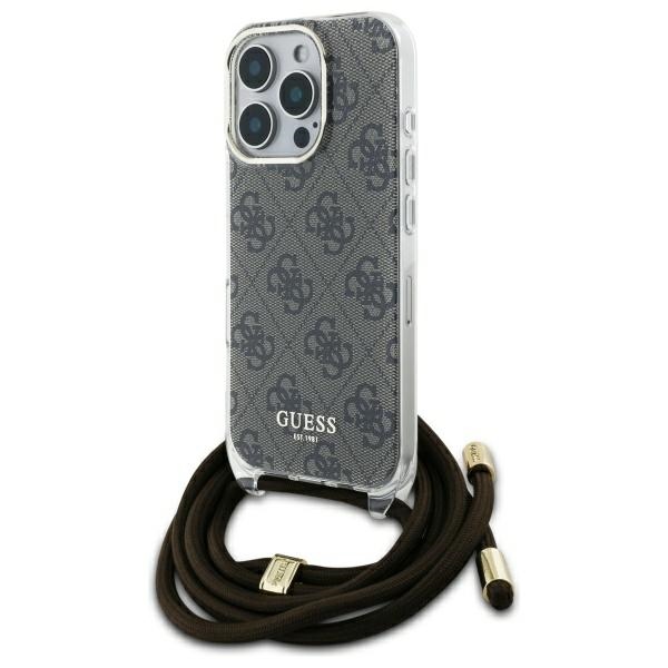 Guess Crossbody Cord 4G Print suojakuori iPhone 16 Pro:lle - ruskea