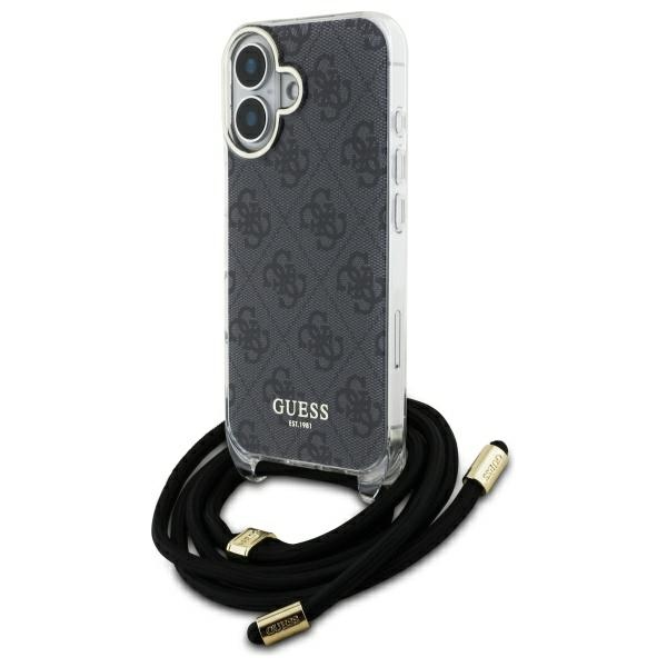 Guess Crossbody Cord 4G Print suojakuori iPhone 16:lle - musta