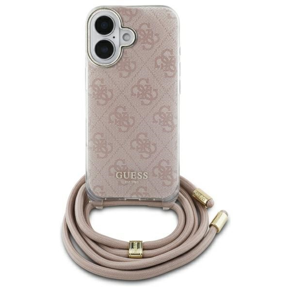Guess Crossbody Cord 4G Print suojakuori iPhone 16:lle - vaaleanpunainen