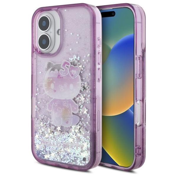 Hello Kitty Liquid Glitter 50TH Anniversary Party Suojakuori iPhone 16:lle - violetti