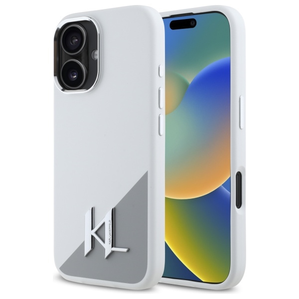 Karl Lagerfeld Silikoninen Initial Metal Logo MagSafe suojakuori iPhone 16:lle - valkoinen