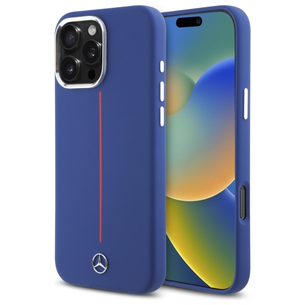 Mercedes Silikoninen Red Stripe MagSafe suojakuori iPhone 16 Pro Max:lle - tummansininen