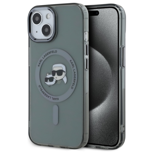 Karl Lagerfeld KLHMP15SHLSKCK iPhone 15 6.1" musta/musta kovakuori IML Metal Karl&Choupette Head MagSafe