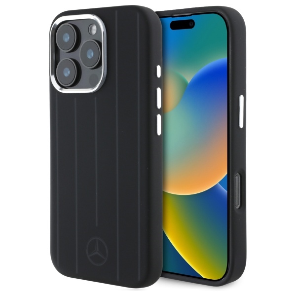 Mercedes MEHMP16L23SUVSK iPhone 16 Pro 6.3" musta/musta kovakuori Silicone Vertical Tonal Stripes MagSafe