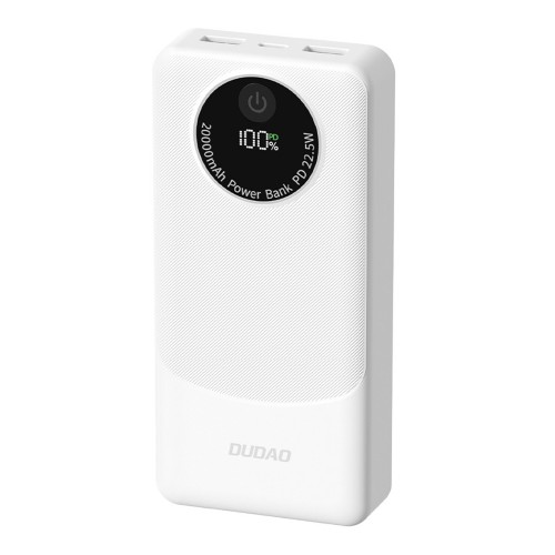 Powerbank Dudao K12Pro 22.5W PD 20000mAh USB-A, USB-C - valkoinen