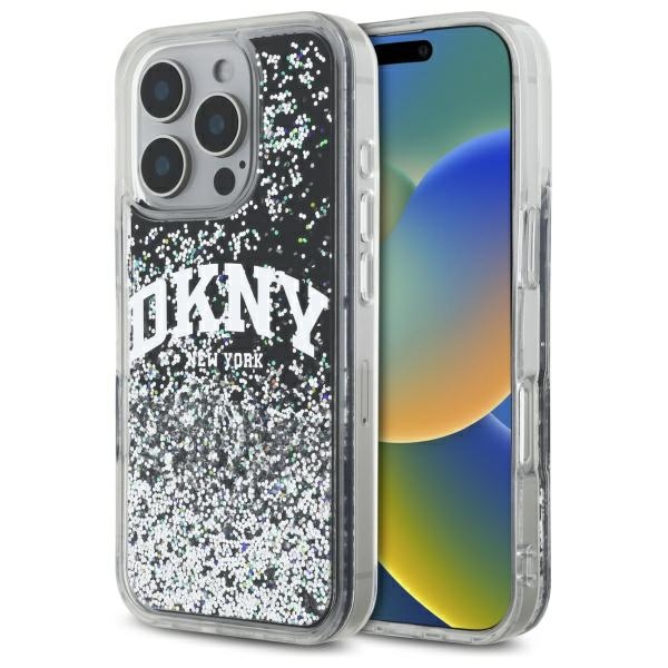 DKNY DKHCP16LLBNAEK iPhone 16 Pro 6.3 musta/musta Kovakuori Liquid Glitter Arch Logo