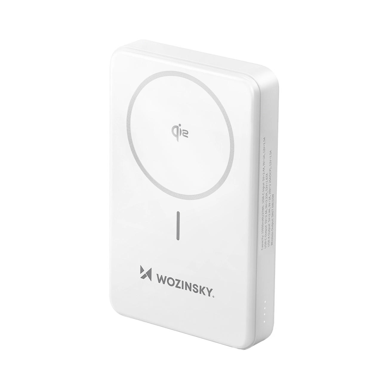 Powerbank Wozinsky WLWP-10KA0Y3WS 22.5W PD Qi2 10000 mAh, jalustalla, 1x USB-A, 1x USB-C - valkoinen