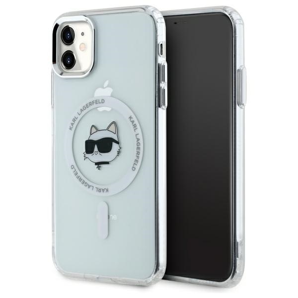 Karl Lagerfeld IML Metal Choupette Head MagSafe iPhone 11 Suojakuori - valkoinen
