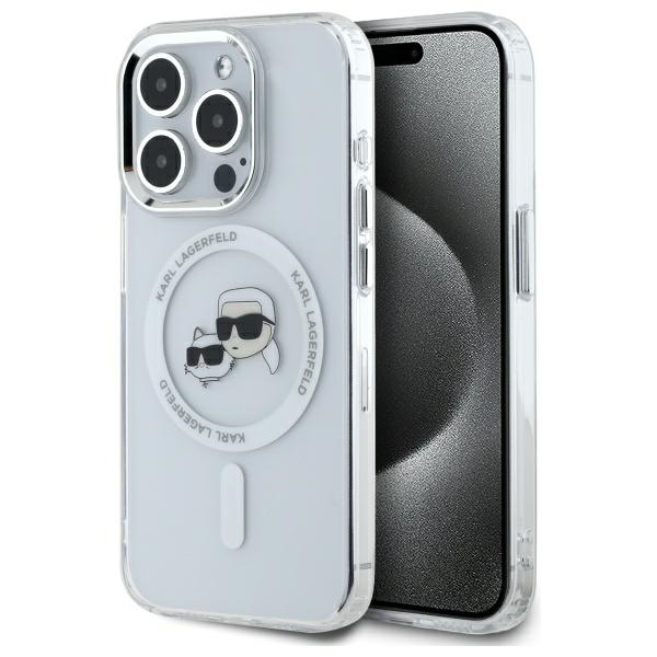 Karl Lagerfeld IML Metal Karl&Choupette Head MagSafe iPhone 15 Pro Case - White