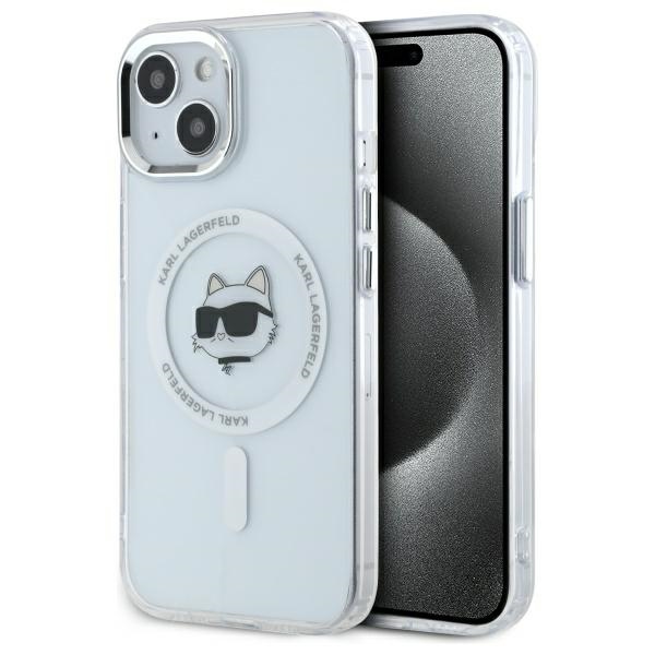 Karl Lagerfeld IML Metal Choupette Head MagSafe iPhone 15 Suojakuori - valkoinen