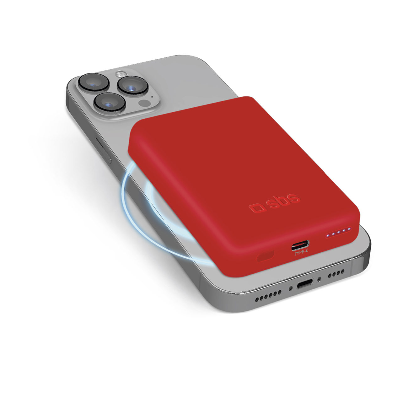 Powerbank SBS TEBB5000MAG1CR 5000 mAh yhteensopiva MagSafen kanssa - punainen
