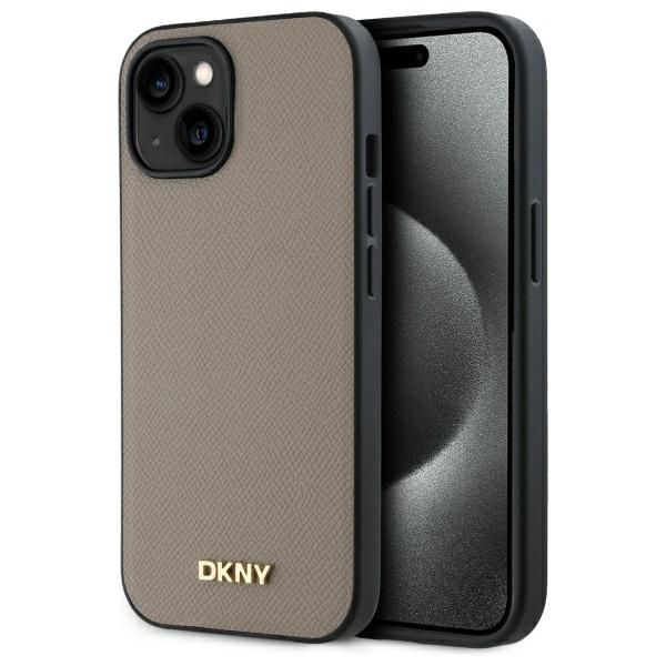 DKNY Grained Metal Logo MagSafe Suojakuori iPhone 15:lle - beige
