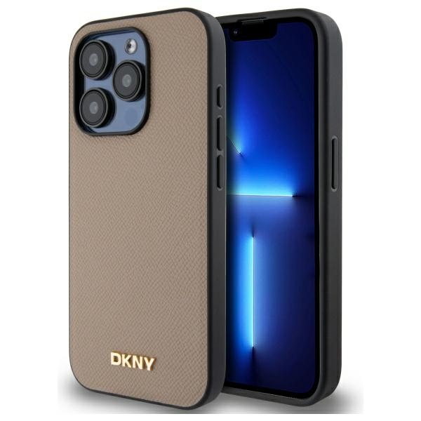 DKNY Grained Metal Logo MagSafe Suojakuori iPhone 15 Pro Max:lle - beige