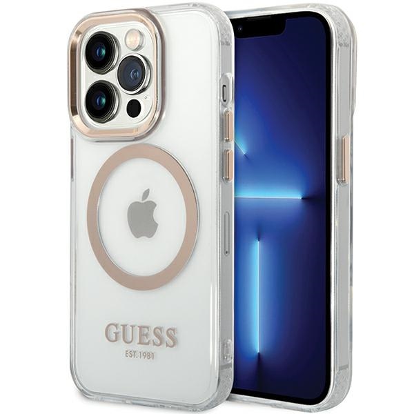 Guess Metal Outline MagSafe iPhone 15 Pro Max Suojakuori - kultainen