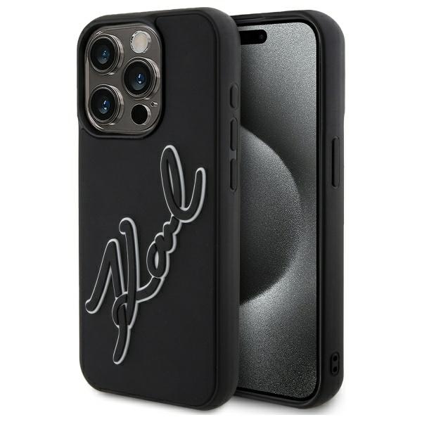 Karl Lagerfeld 3D Rubber Signature Suojakuori iPhone 15 Pro:lle - musta