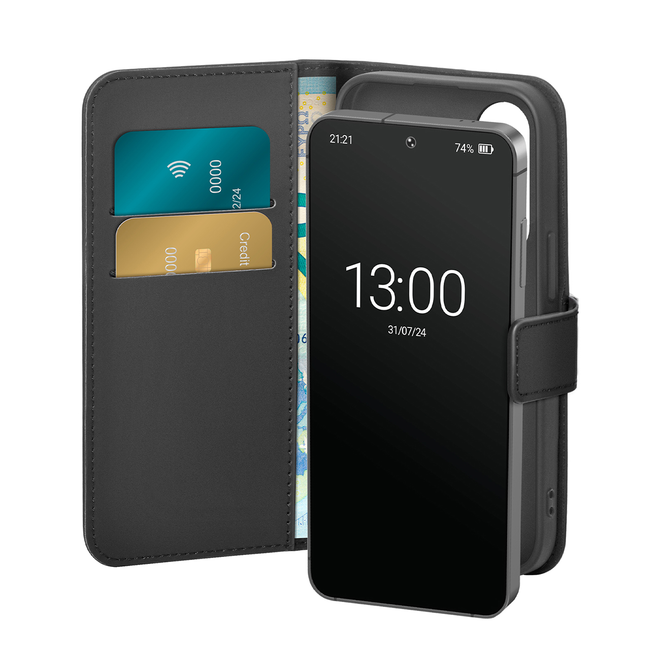 Puro Booklet suojakuori läpällä ja lompakolla Samsung Galaxy S25+ -puhelimelle - musta