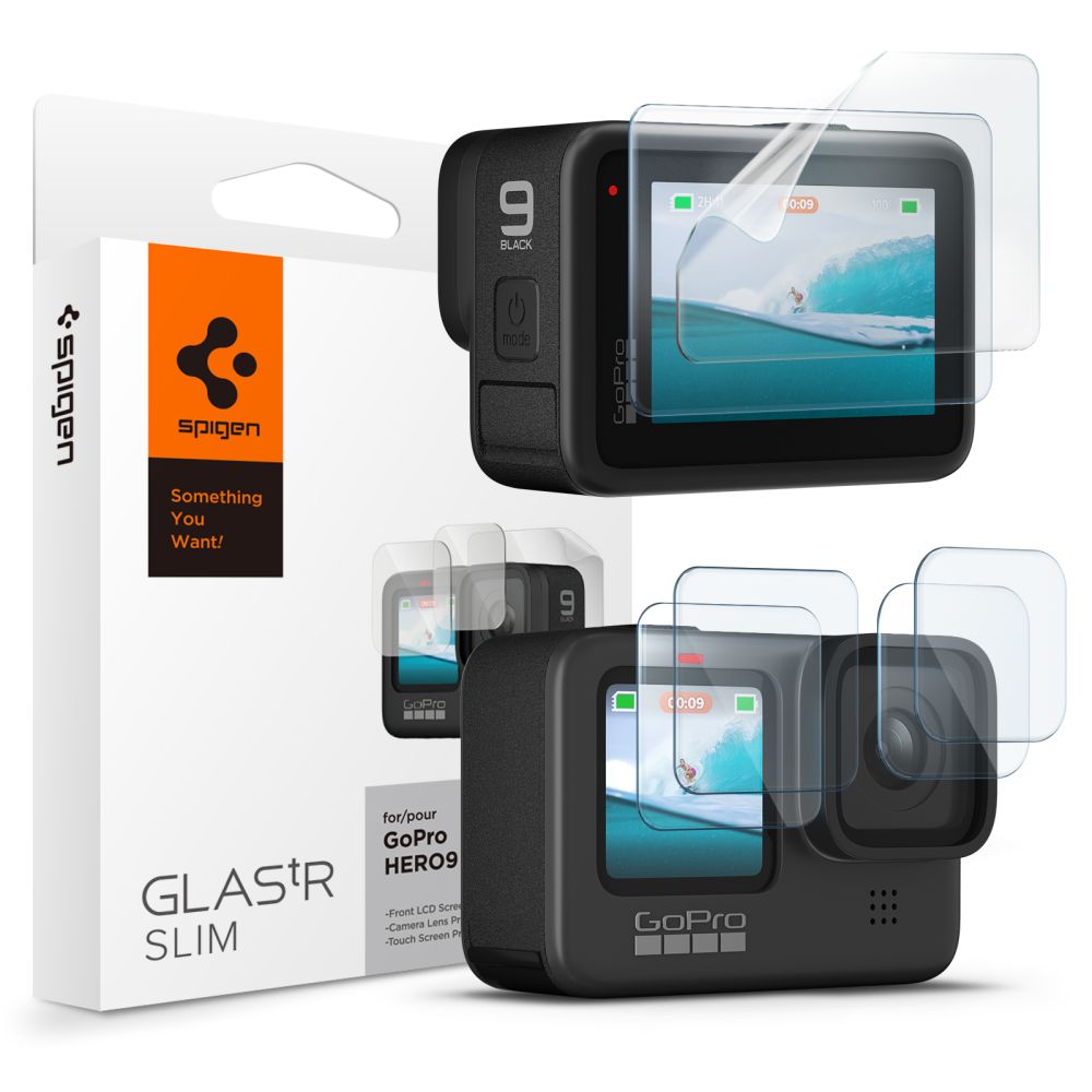 Spigen Glass.tR Slim karkaistu lasi + kalvo 2 kpl GoPro Hero 9 / 10 / 11 / 12 -laitteelle - läpinäkyvä