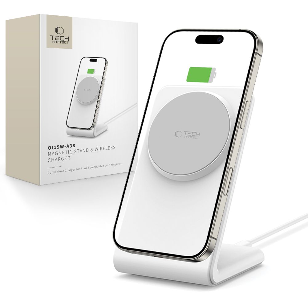 Tech-Protect QI15W-A38 MagSafe langaton laturi - Valkoinen