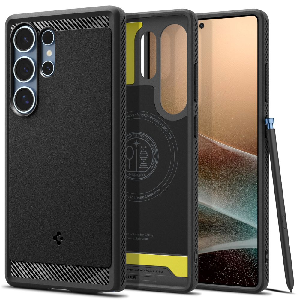 Spigen Rugged Armor Mag suojakuori Samsung Galaxy S25 Ultra -puhelimelle - musta