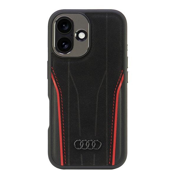 Audi Genuine Leather MagSafe iPhone 16 6.1" musta-punainen kovakuori AU-TPUPCMIP16-R8/D3-RD