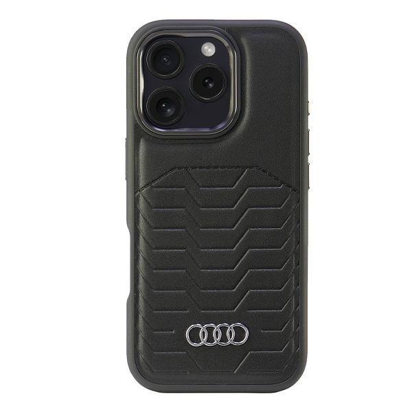 Audi Synteettinen Nahka MagSafe iPhone 16 Pro 6.3" Musta/Musta Kova Suojakuori AU-TPUPCMIP16P-GT/D3-BK