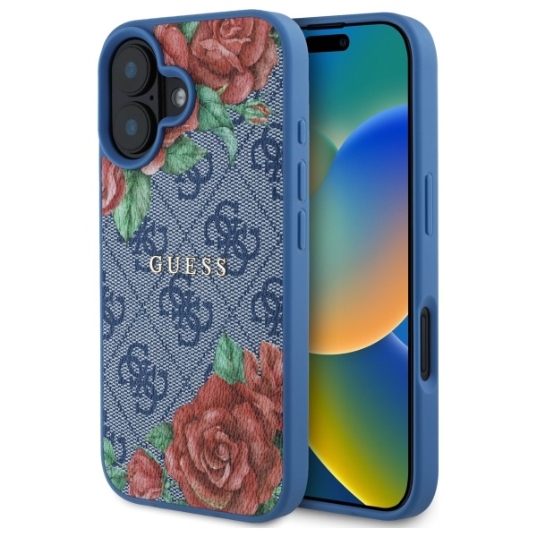 Guess GUHMP16SP4ROPEMCB iPhone 16 6.1" Sininen/Sininen Kova Suojakuori 4G Flowers Print MagSafe