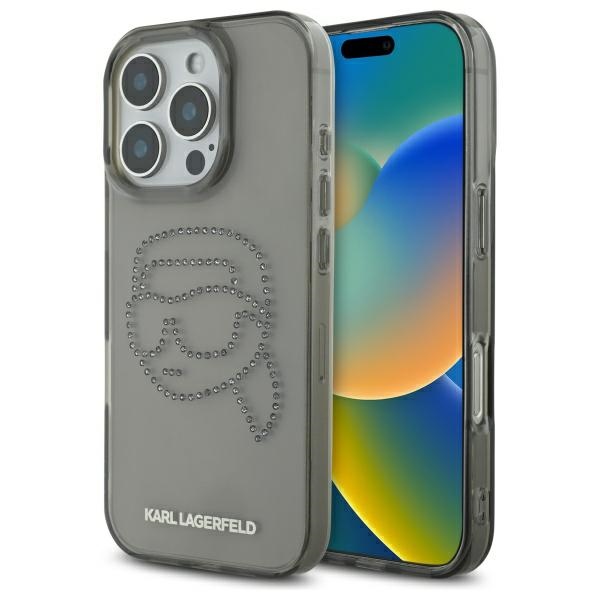 Karl Lagerfeld KLHCP16XHKHDCELK iPhone 16 Pro Max 6.9" Musta/Musta Kova Suojakuori IML Rhinestones Karl Head