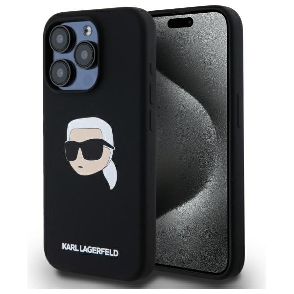 Karl Lagerfeld KLHMP15LSKHPPLK iPhone 15 Pro 6.1 musta/musta kovakuori Silikoninen Karl Head Print MagSafe