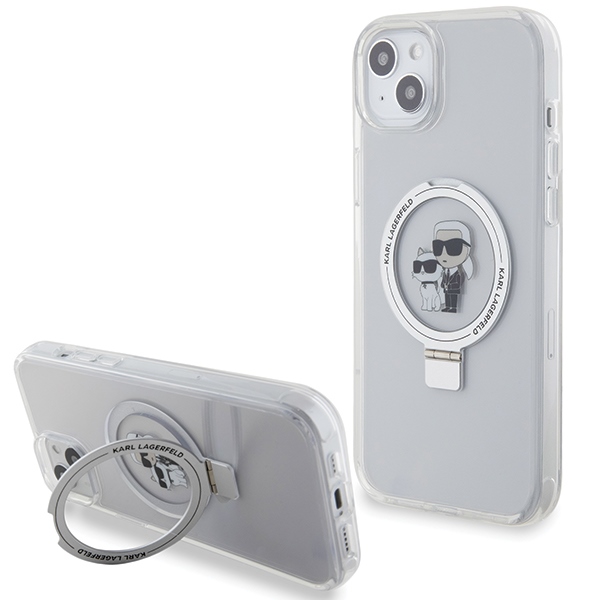 Karl Lagerfeld KLHMP15MHMRSKCH iPhone 15 Plus / 14 Plus 6.7 valkoinen/valkoinen kovakuori Ring Stand Karl&Choupette MagSafe
