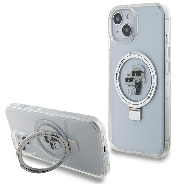 Karl Lagerfeld KLHMP15SHMRSKCH iPhone 15 / 14 / 13 6.1 valkoinen/valkoinen kovakuori Ring Stand Karl&Choupette MagSafe