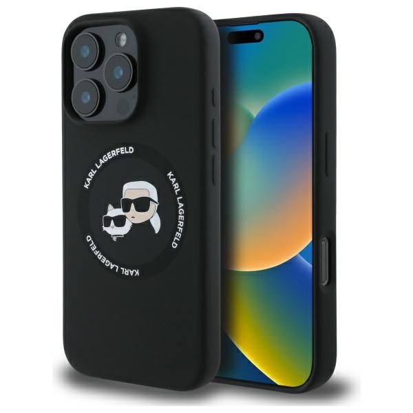 Karl Lagerfeld KLHMP16XSKCHTCK iPhone 16 Pro Max 6.9 musta/musta kovakuori Silikoninen Karl&Choupette Heads MagSafe