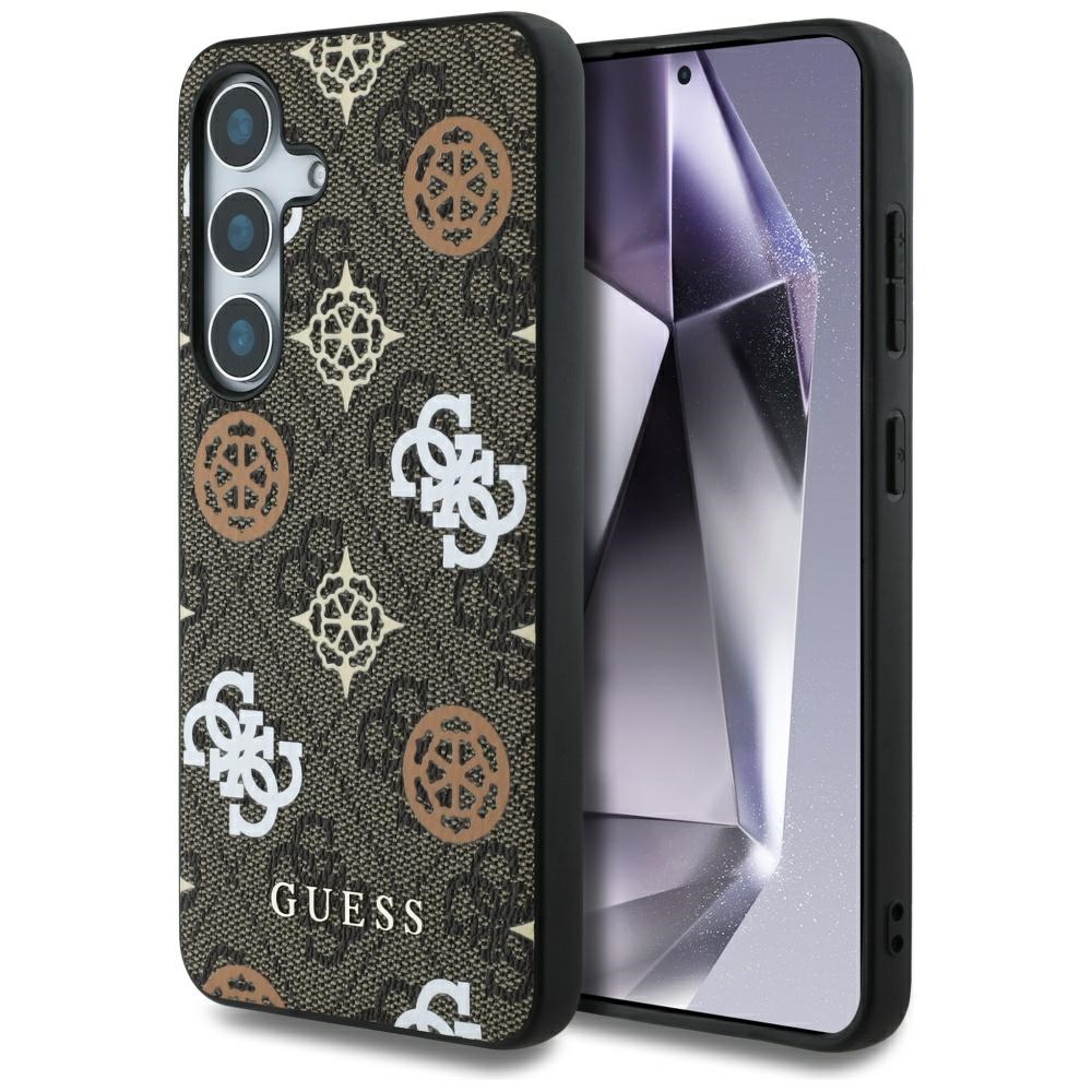 Guess 4G Printed Colored Peony Pattern MagSafe Suojakuori Samsung Galaxy S25:lle ruskea