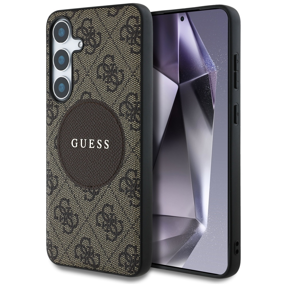 Guess 4G Round Patch Classic Logo MagSafe Suojakuori Samsung Galaxy S25 Plus:lle ruskea