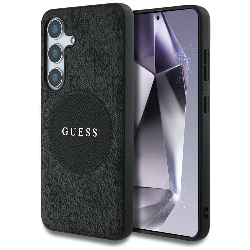 Guess 4G Round Patch Classic Logo MagSafe Suojakuori Samsung Galaxy S25 Plus:lle musta