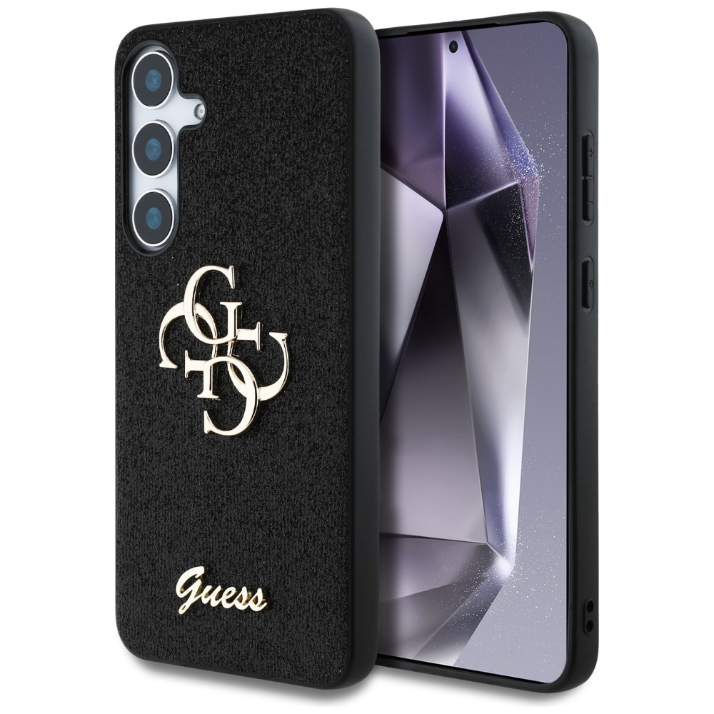 GUESS Fixed Glitter Big 4G Metal Logo Suojakuori Samsung Galaxy S25 Plus Musta