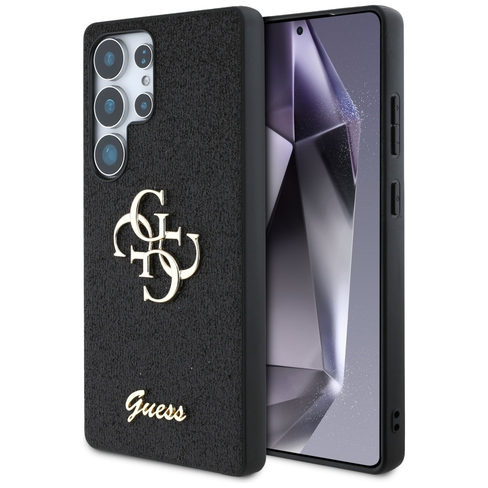 GUESS Fixed Glitter Big 4G Metal Logo Suojakuori Samsung Galaxy S25 Ultra Musta
