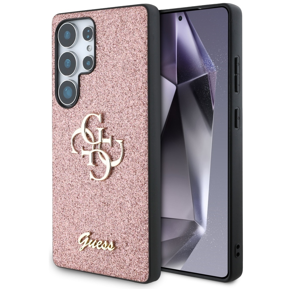 GUESS Fixed Glitter Big 4G Metal Logo Suojakuori Samsung Galaxy S25 Ultra Vaaleanpunainen
