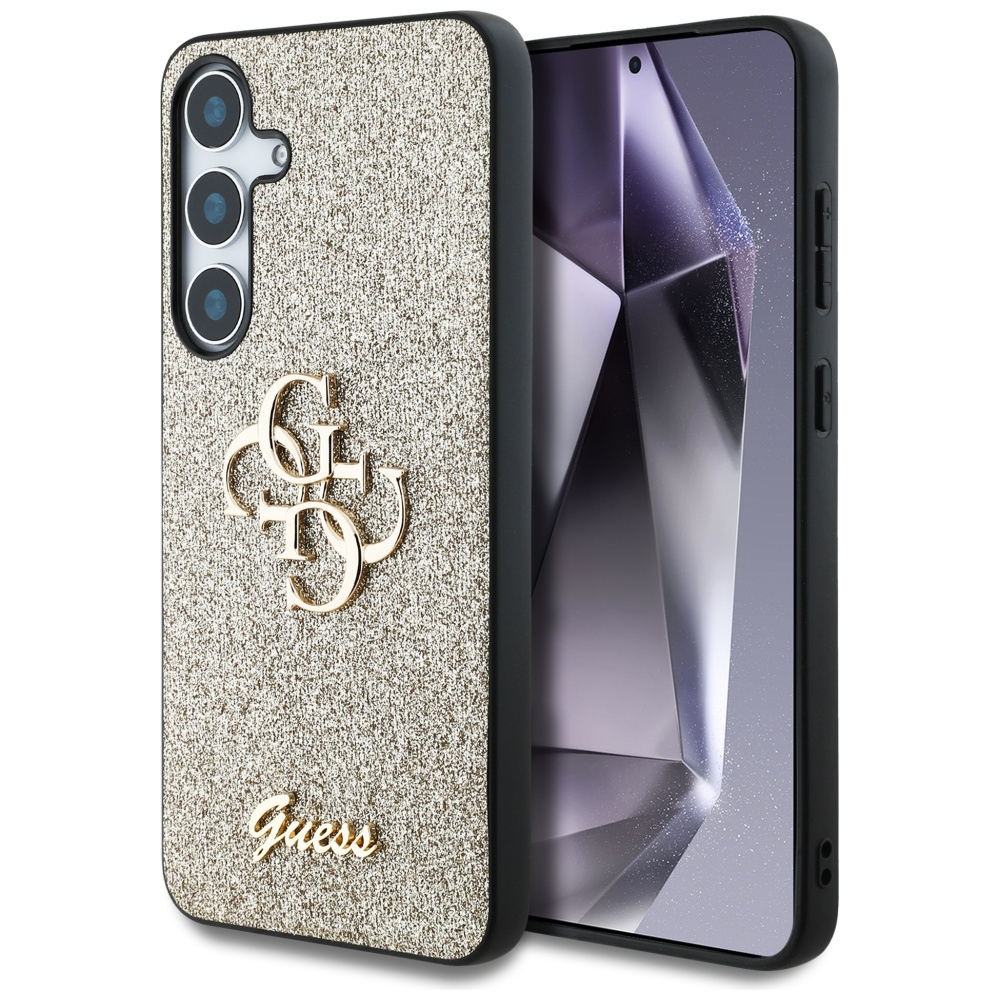GUESS Fixed Glitter Big 4G Metal Logo Suojakuori Samsung Galaxy S25 Kultainen