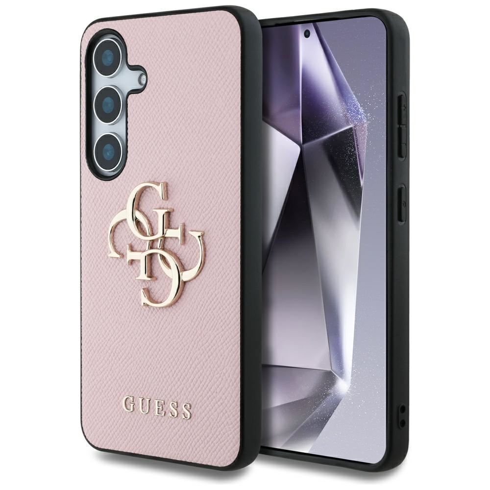 GUESS Grained Big 4G Logo Small Classic Logo Suojakuori Samsung Galaxy S25 Vaaleanpunainen