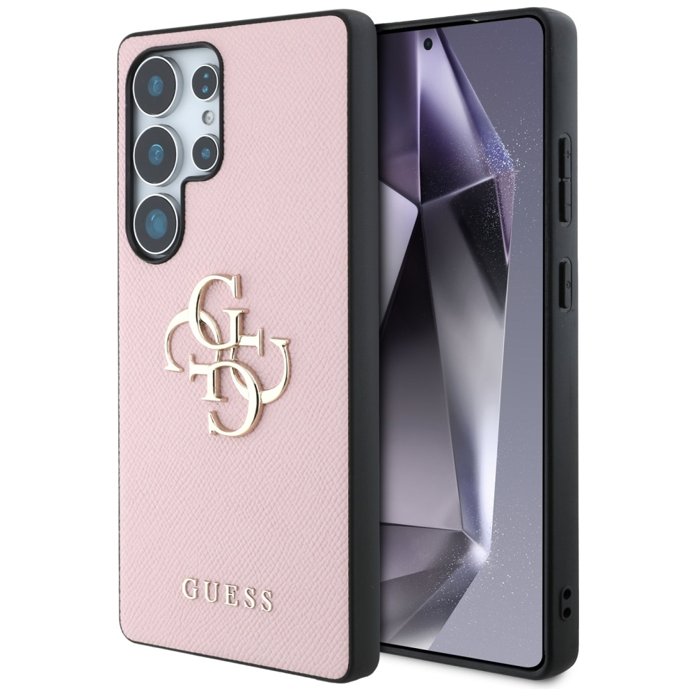Guess Grained Big 4G Logo Small Classic Logo -suojakuori Samsung Galaxy S25 Ultra pinkki